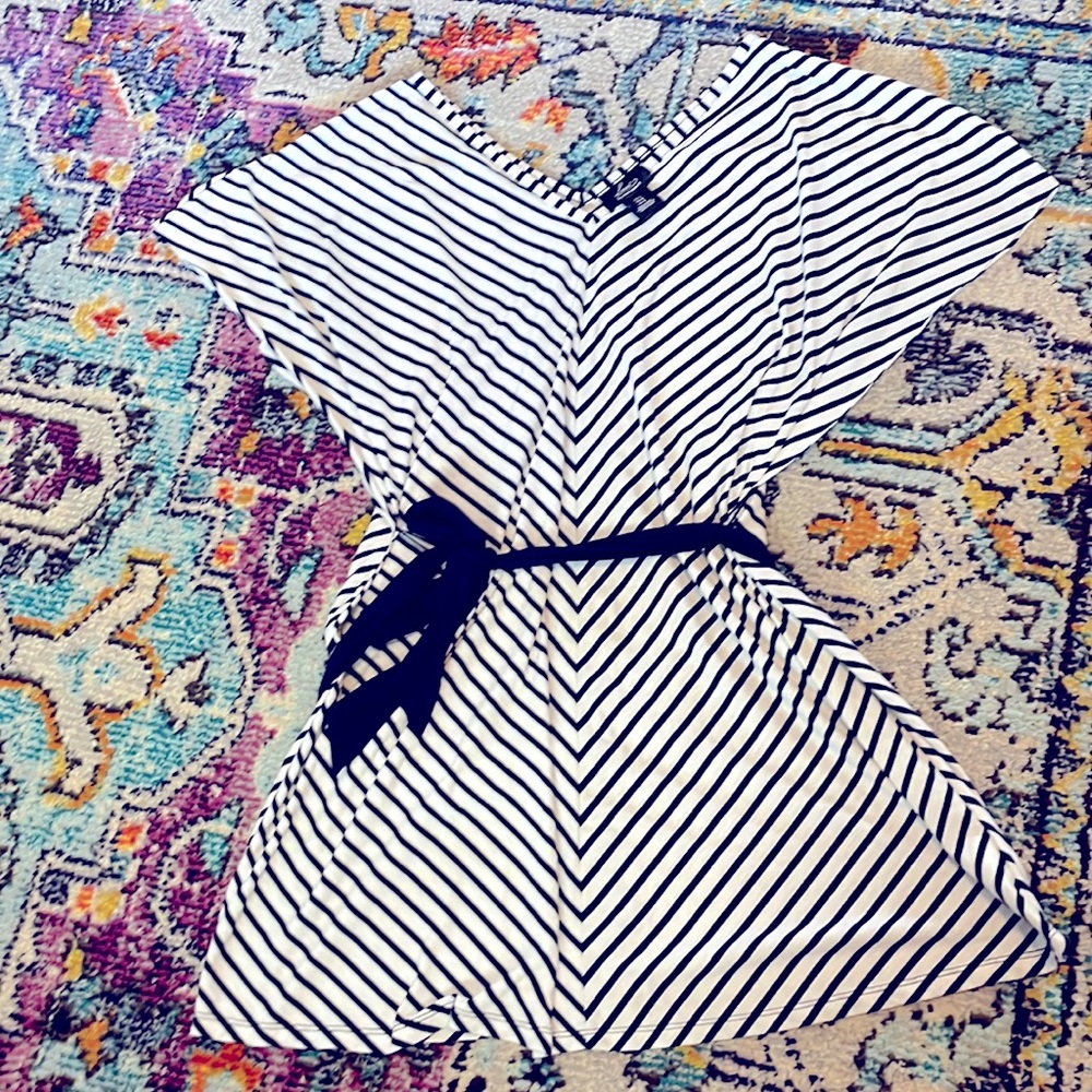 Navy striped belted maternity tunic - large